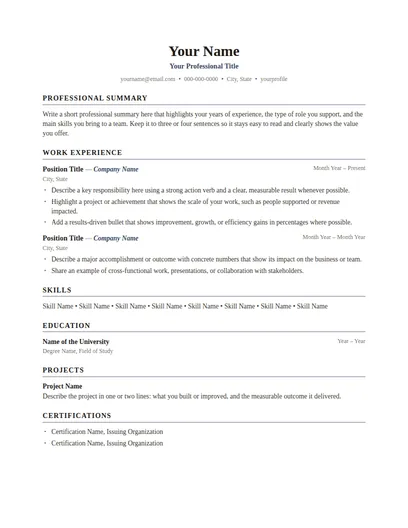 Kingsley resume template preview