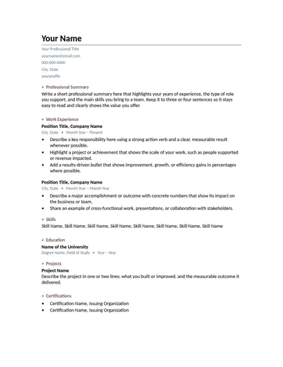 Lark resume template preview