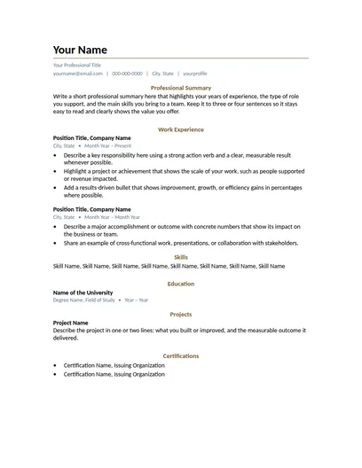Linden resume template preview