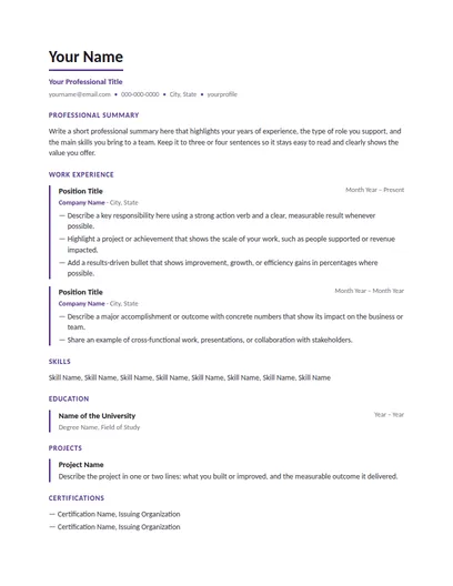 Merritt resume template preview