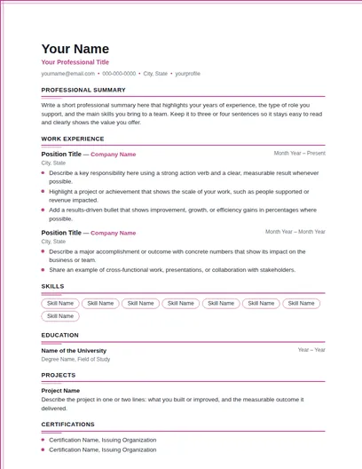 Neon resume template preview