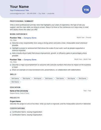 Nimbus resume template preview