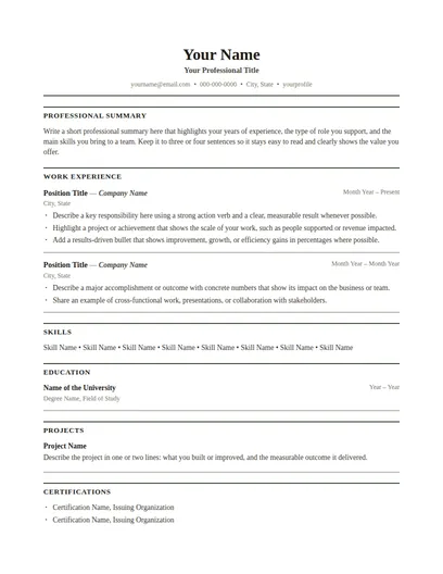 Norfolk resume template preview