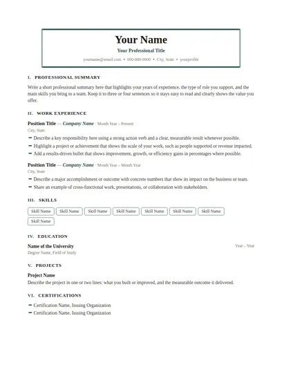 Norwich resume template preview