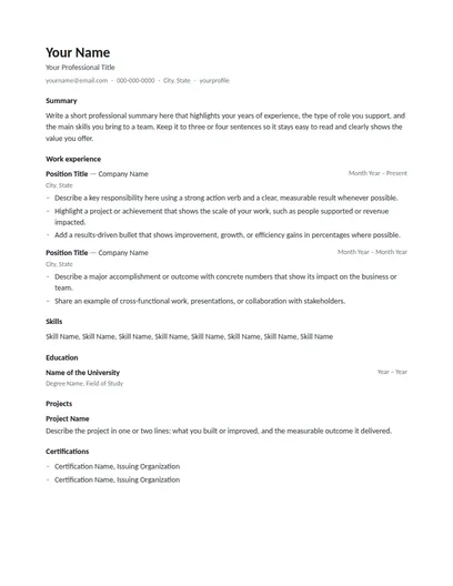 Norwood resume template preview