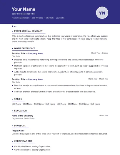 Nova resume template preview