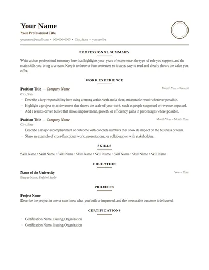 Oakes resume template preview