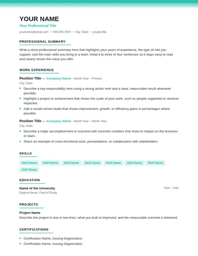 Ozone resume template preview
