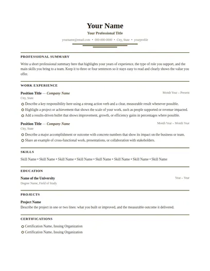 Pemberton resume template preview