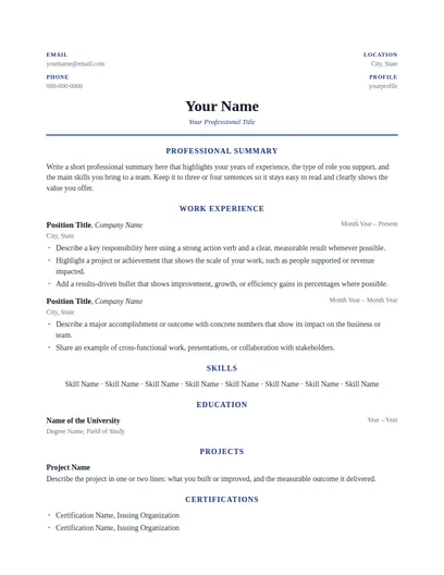 Pembroke resume template preview
