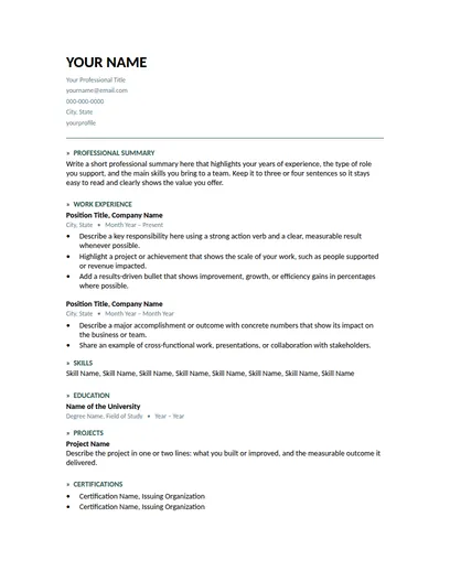 Pine resume template preview