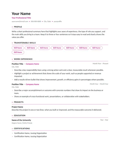 Pivot resume template preview