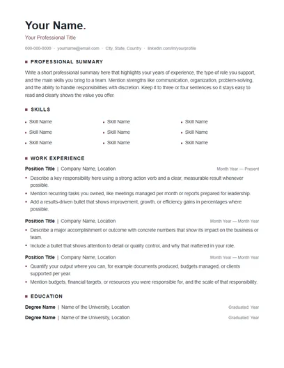 Plume resume template preview