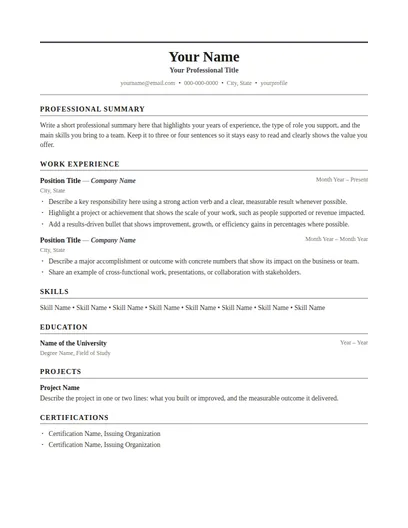 Prescott resume template preview