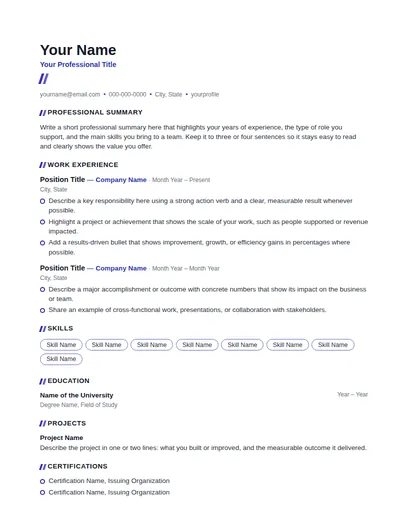 Prime resume template preview
