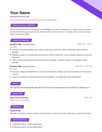Prism resume template preview