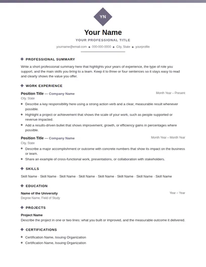 Quartz resume template preview