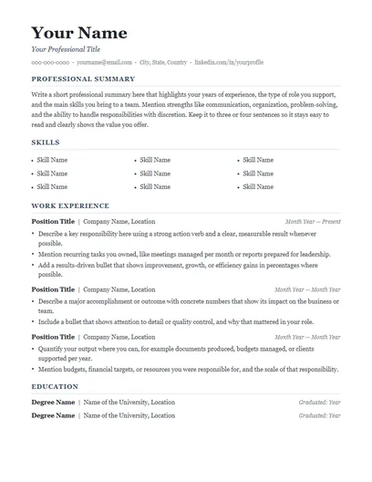 Quill resume template preview