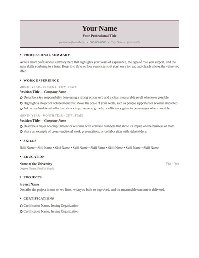 Radnor resume template preview