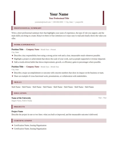 Redgrave resume template preview