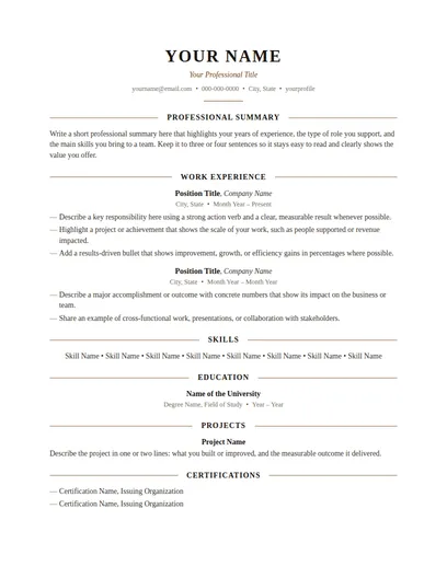 Regent resume template preview