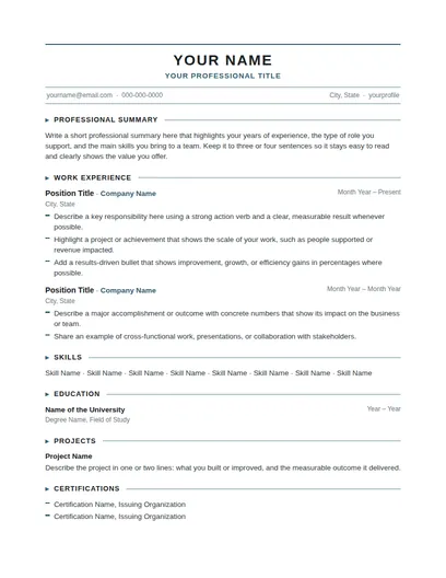 Zinah resume template preview