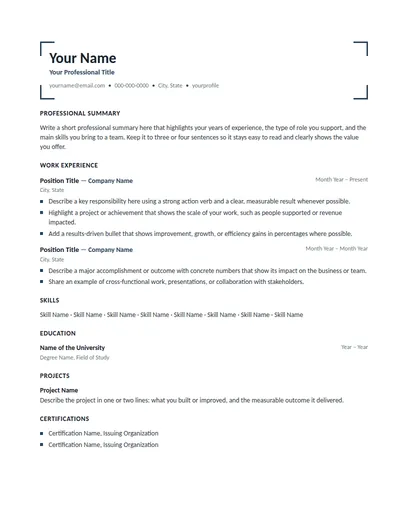 Sinclair resume template preview