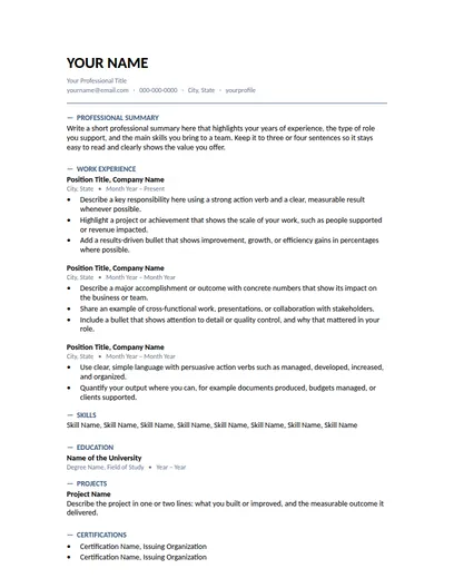 Slate resume template preview