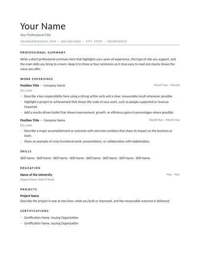Somerset resume template preview