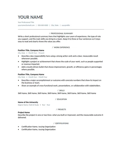 Stone resume template preview
