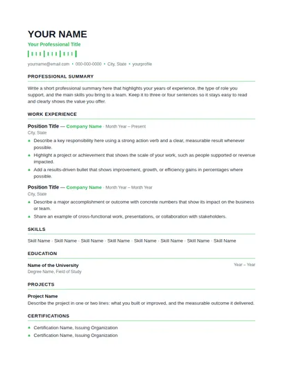 Tempo resume template preview