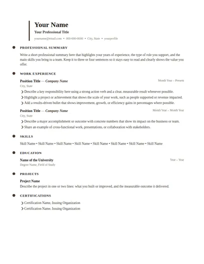 Tennyson resume template preview