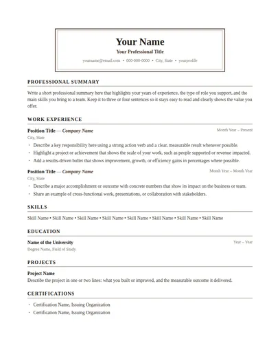 Thackeray resume template preview