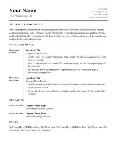 Thorne resume template preview