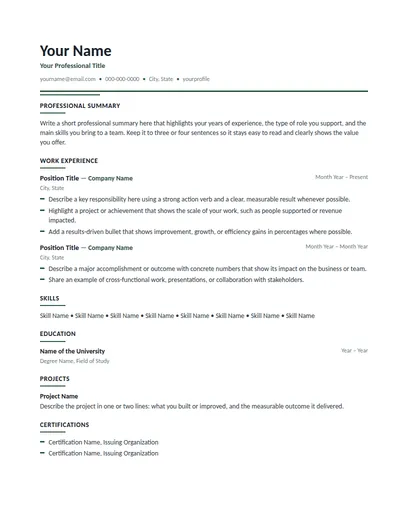 Toto resume template preview