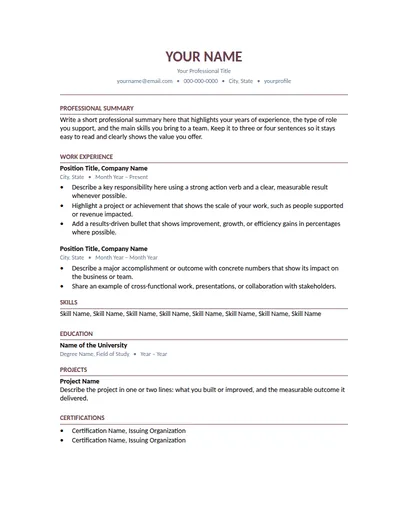 Vale resume template preview