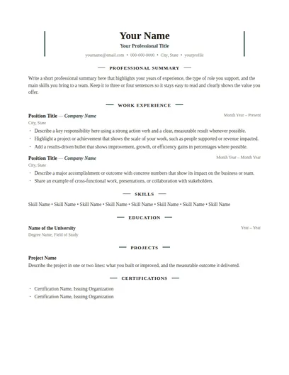 Vance resume template preview