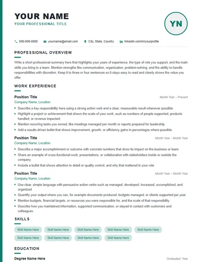 Vantage resume template preview