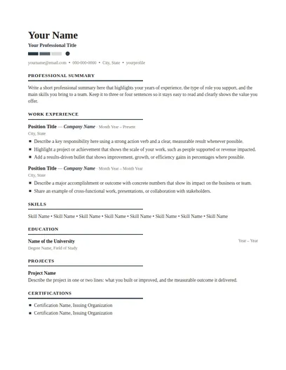 Wellington resume template preview