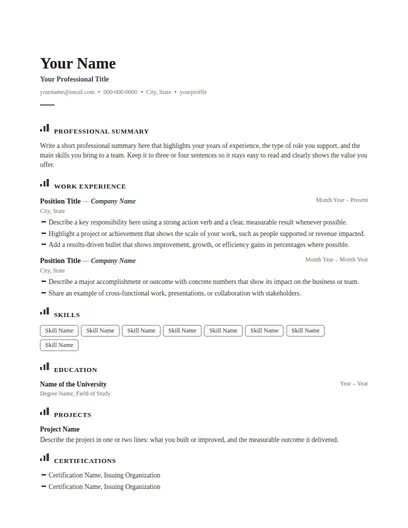 Whitmore resume template preview