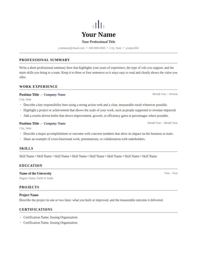 Winchester resume template preview