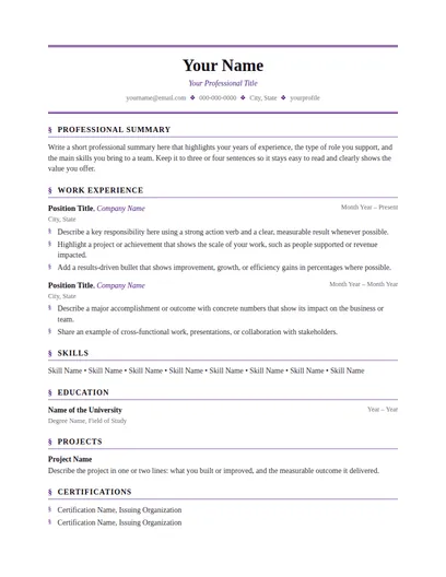 Windsor resume template preview