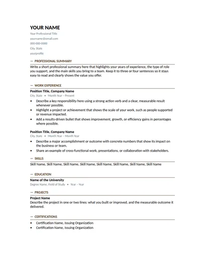 Wren resume template preview