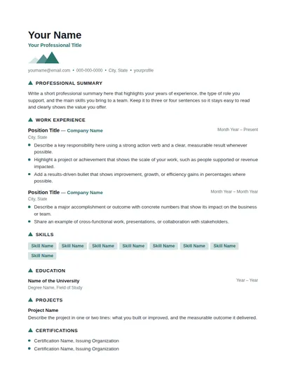 Zanouba resume template preview